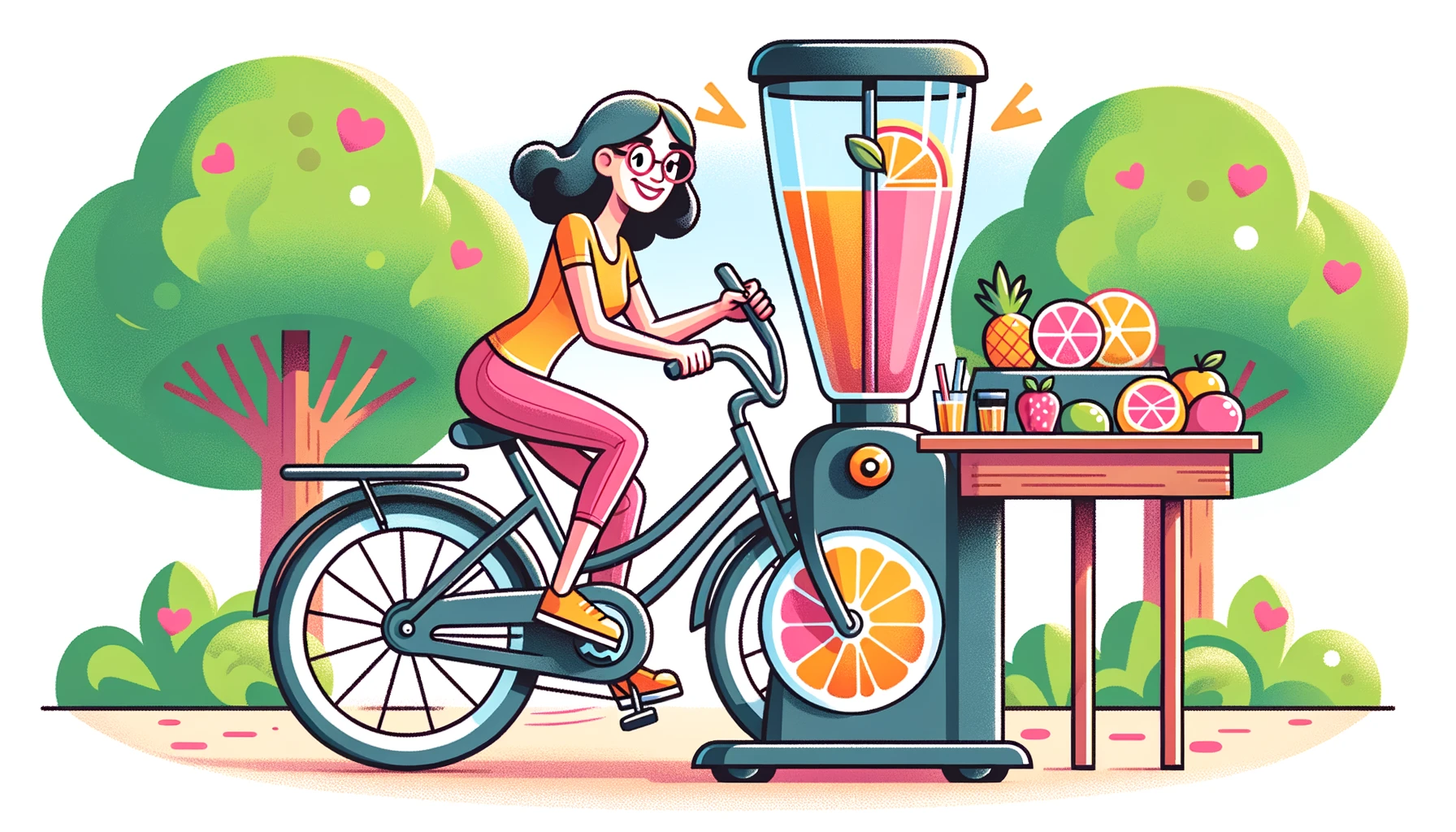 Illustration d'un vélo à smoothie dans un parc