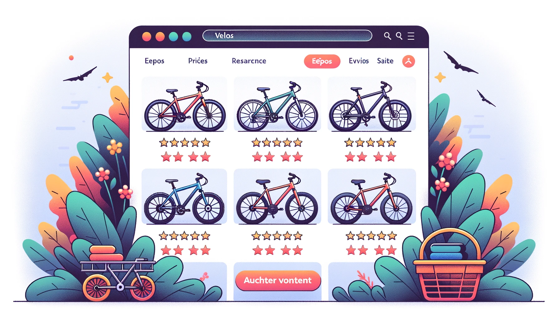 interface de site web e-commerce spécialisé dans la vente de vélos